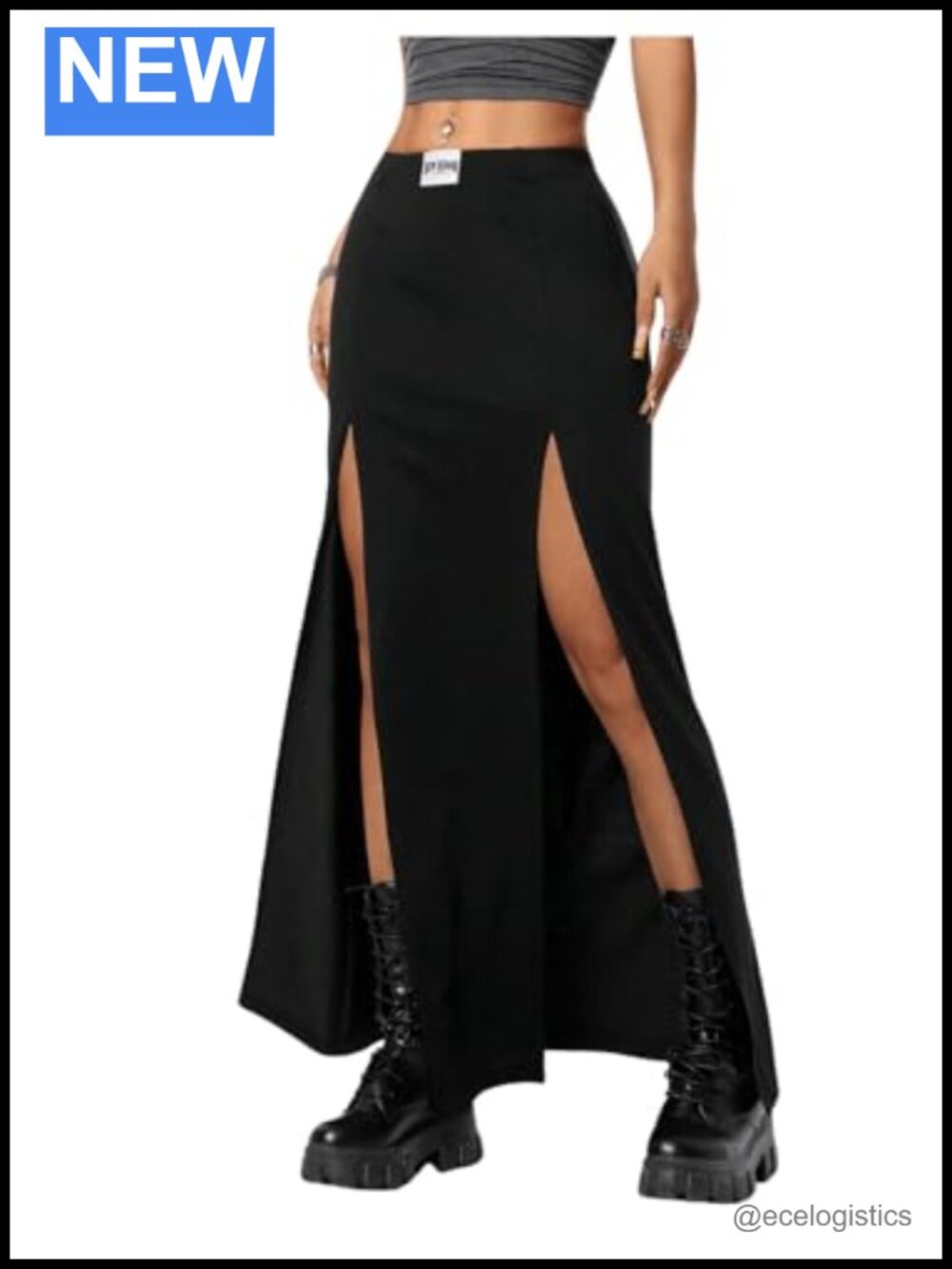 Y2K High Slit Maxi Skirt Elastic Waist Goth Long